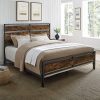 Walker Edison Industrial Plank Metal King Size Headboard Footboard Bed Frame Bedroom Brown Reclaimed Wood 0 100x100