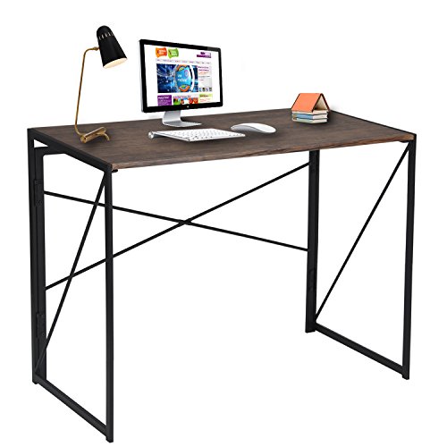 Writing Computer Desk Modern Simple Study Desk Industrial Style Folding Laptop Table For Home Office Notebook Desk Brown Desktop Black Frame 0