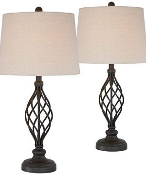 Annie Traditional Table Lamps Set Of 2 Bronze Iron Scroll Tapered Cream Drum Shade For Living Room Family Bedroom Franklin Iron Works 0 0 300x360