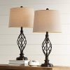 Annie Traditional Table Lamps Set Of 2 Bronze Iron Scroll Tapered Cream Drum Shade For Living Room Family Bedroom Franklin Iron Works 0 100x100