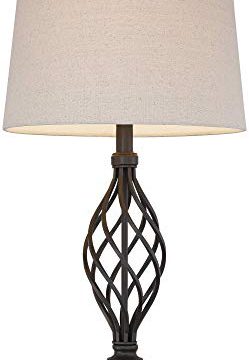 Annie Traditional Table Lamps Set Of 2 Bronze Iron Scroll Tapered Cream Drum Shade For Living Room Family Bedroom Franklin Iron Works 0 2 249x360