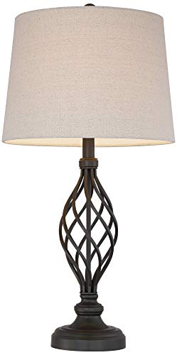 Annie Traditional Table Lamps Set Of 2 Bronze Iron Scroll Tapered Cream Drum Shade For Living Room Family Bedroom Franklin Iron Works 0 2