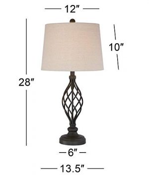 Annie Traditional Table Lamps Set Of 2 Bronze Iron Scroll Tapered Cream Drum Shade For Living Room Family Bedroom Franklin Iron Works 0 3 300x360