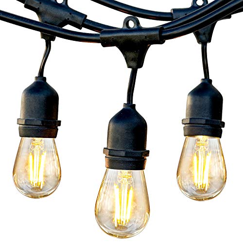 Brightech Ambience Pro Waterproof LED Outdoor String Lights Hanging Dimmable 2w Vintage Edison Bulbs 24 Ft Commercial Grade Patio Lights Create Cafe Ambience In Your Backyard Black 0