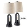 CO Z Farmhouse Table Lamps Set Of 2 With USB Port Industrial Table Lamps With LED Edison Nightlight Rustic Table Lamps Black For Living Room Bedroom Nightstand 0 100x100