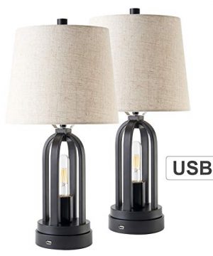 CO Z Farmhouse Table Lamps Set Of 2 With USB Port Industrial Table Lamps With LED Edison Nightlight Rustic Table Lamps Black For Living Room Bedroom Nightstand 0 300x360