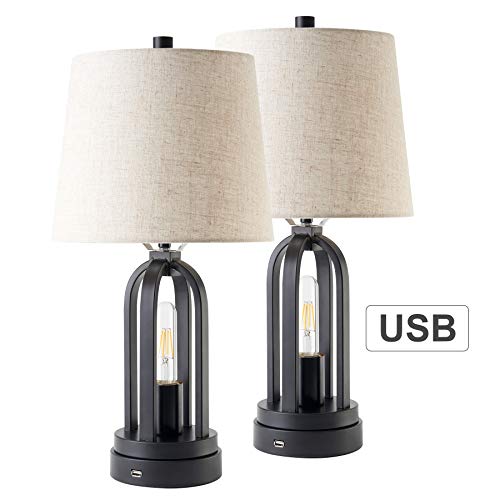 Co Z Farmhouse Table Lamps Set Of 2, Usb Table Lamps For Bedroom