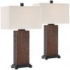 Caldwell Modern Table Lamps Set Of 2 Speckled Brown Column Rectangular Fabric Shade For Living Room Bedroom Bedside Nightstand Office Family 360 Lighting 0 100x100