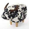 Christopher Knight Home Bessie Patterned Velvet Cow Ottoman Black And White Cow Hide Natural 0 100x100