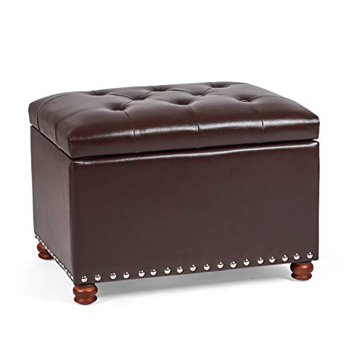 Decent Home Leather Storage Ottoman Bench Foot Rest Stool With Nailhead Trim Dark Brown Button Tufted Farmhouse Goals