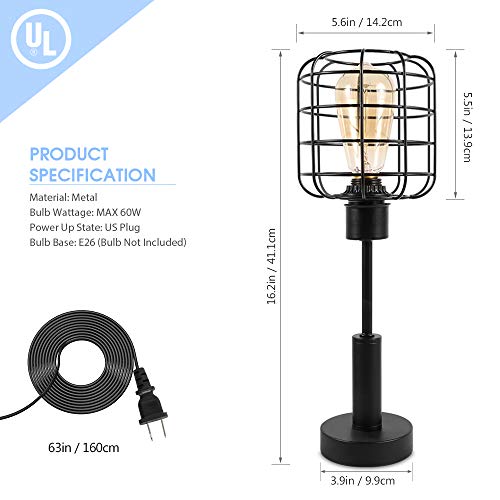 Edison Lamp Industrial Desk Lamp Metal Shade Cage Table Lamp For Nightstand Bedside Dressers Coffee Table Night Light Home Decor Black 0 0