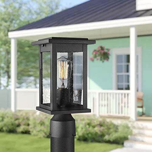 Emliviar Outdoor Post Light Fixtures 2 Pack Exterior Pillar Light In Black Finish With Seeded Glass 1803EW1 P 2PK 0 1