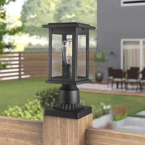 Emliviar Outdoor Post Light Fixtures 2 Pack Exterior Pillar Light In Black Finish With Seeded Glass 1803EW1 P 2PK 0 4