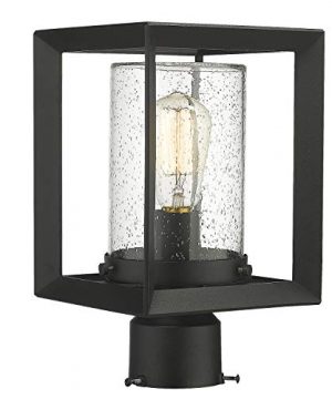 Emliviar Post Lights Outdoor Fixture 1 Light Lamp Post Lantern Black Finish Seeded Glass 2083P BK 0 300x360