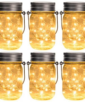 GIGALUMI Hanging Solar Mason Jar Lid Lights 6 Pack 30 Led String Fairy Lights Solar Laterns Table Lights 6 Hangers And Jars Included Great Outdoor Lawn Dcor For Patio Garden Yard And Lawn 0 300x360