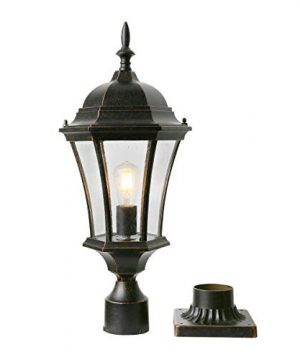 Goalplus Outdoor Post Light Fixture With Pier Mount For Yard 24 12 High Post Lamp Antique Bronze Post Lantern With Clear Seeded Glass IP44 60W E26 1 Pack LM4610 M 0 300x360