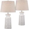 Helene Country Cottage Table Lamps Set Of 2 Ceramic Rustic White Glaze Linen Shade For Living Room Family Bedroom Bedside 360 Lighting 0 100x100