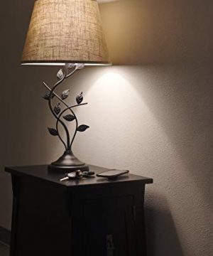 Kira Home Ambrose 31 Traditional Rustic Table Lamp Beige Fabric Shade Leaf Detailed Body 7W LED Bulb Energy Efficient Eco Friendly Matte Black Finish 0 0 300x360