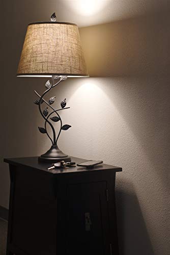 Kira Home Ambrose 31 Traditional Rustic Table Lamp Beige Fabric Shade Leaf Detailed Body 7W LED Bulb Energy Efficient Eco Friendly Matte Black Finish 0 0
