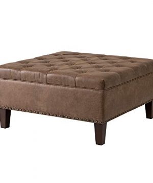 Madison Park Square Tufted Large Faux Leather All Foam Wood Frame Brown Cocktail Ottoman Modern Design Coffee Table For Living Room 0 300x360