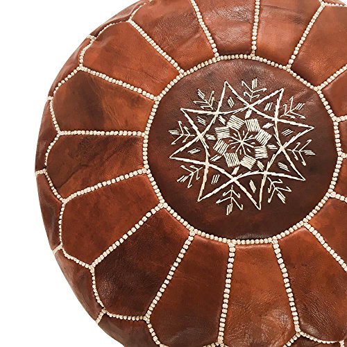 Marrakesh Gallery Moroccan Pouf Genuine Goatskin Leather Bohemian Living Room Decor Hassock Ottoman Footstool Round Large Ottoman Pouf Unstuffed Includes Stuffing Instructions 0 0