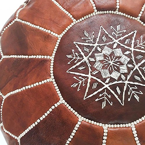 Marrakesh Gallery Moroccan Pouf Genuine Goatskin Leather Bohemian Living Room Decor Hassock Ottoman Footstool Round Large Ottoman Pouf Unstuffed Includes Stuffing Instructions 0 1