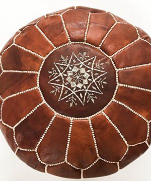 Marrakesh Gallery Moroccan Pouf Genuine Goatskin Leather Bohemian Living Room Decor Hassock Ottoman Footstool Round Large Ottoman Pouf Unstuffed Includes Stuffing Instructions 0 3 300x360