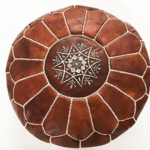 Marrakesh Gallery Moroccan Pouf Genuine Goatskin Leather Bohemian Living Room Decor Hassock Ottoman Footstool Round Large Ottoman Pouf Unstuffed Includes Stuffing Instructions 0 3