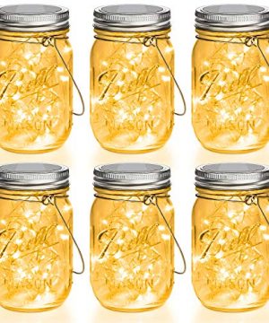 Mason Jar Solar Lights 30 LEDs 6 Pack Hanging Solar Lights Outdoor Waterproof Fairy Lights Solar Lanterns For Patio Garden Hangers And Jars Included Warm White 0 300x360