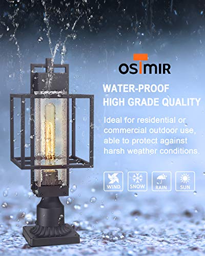 Osimir Outdoor Post Light Fixture 1 Light Exterior Post Lantern With Pier Mount Base Pier Light With Bubble Glass Shade Black Finish Outdoor Light For Patio Porch Yard Garden 23751GL 0 2