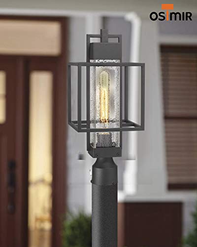 Osimir Outdoor Post Light Fixture 1 Light Exterior Post Lantern With Pier Mount Base Pier Light With Bubble Glass Shade Black Finish Outdoor Light For Patio Porch Yard Garden 23751GL 0 3