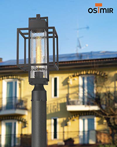 Osimir Outdoor Post Light Fixture 1 Light Exterior Post Lantern With Pier Mount Base Pier Light With Bubble Glass Shade Black Finish Outdoor Light For Patio Porch Yard Garden 23751GL 0 4