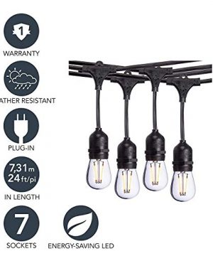 Sterno Home 48 Ft Vintage Style Waterproof Outdoor LED String Lights Hanging Edison Bulbs On Black Rubberized Cord For Backyard Weddings Patio Porch And More 0 3 300x360