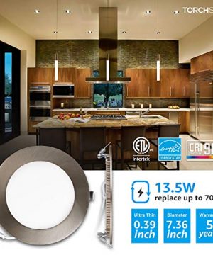 TORCHSTAR Premium 135W 6 Inch Ultra Thin LED Recessed Light With J Box 4000K Cool White Dimmable Slim Panel Downlight 850lm ETL Energy Star 5 Years Warranty Satin Nickel Pack Of 6 0 300x360
