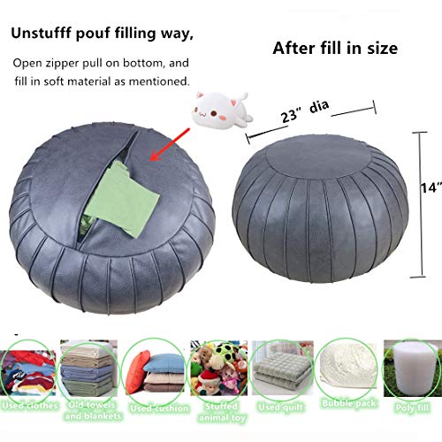 Thgonwid Unstuffed Suede Pouf Footstool Ottoman Handmade Faux Leather Poufs 23 X 14 Round Floor Cushion Footstool For Living Room Bedroom And Wedding Deep Grey 0 1