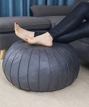 Thgonwid Unstuffed Suede Pouf Footstool Ottoman Handmade Faux Leather Poufs 23 X 14 Round Floor Cushion Footstool For Living Room Bedroom And Wedding Deep Grey 0 5 300x360