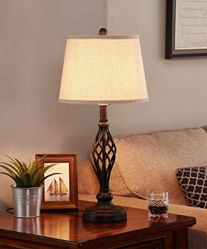 Vintage Table Lamp Set Kakanuo Traditional Bedside Lamp With Spiral Cage Design Base Cream Drum Shade Large Retro Table Lamp For Bedroom Living Room Set Of 2 0 4 300x360
