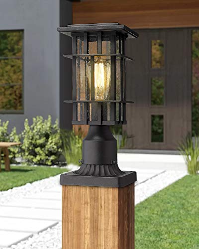 Zeyu Outdoor Post Light 12 Inch Exterior Post Lantern For Patio Garden Seeded Glass Shade And Black Finish 20058P BK 0 3