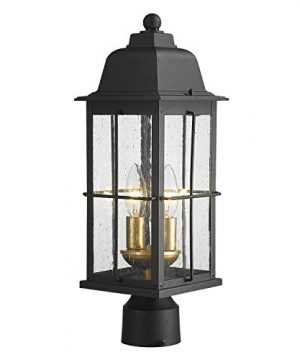 Zeyu Outdoor Post Light 18 Inch 2 Light Exterior Post Lantern With Seeded Glass Black And Gold Finish 20071P2 0 300x360
