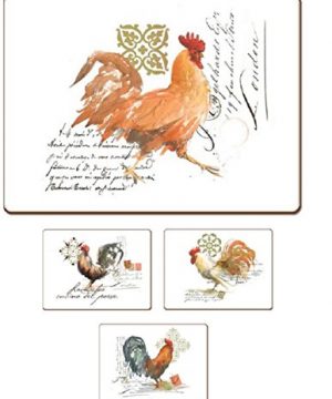 4 Cala Home Premium Hardboard Placemats Table Mats Watercolor Rooster 0 300x360