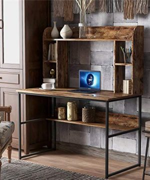 472L Home Office Computer Desk With Hutch Storage Shelves Computer Table Metal Frame Wooden Desktop New Modern Design 472L Rustic 0 300x360