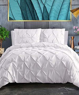 ASHLEYRIVER 3 Piece White Twin Duvet Cover With Zipper Corner Ties 100 120 G Microfiber Pintuck Duvet Cover SetTwin White 0 300x360