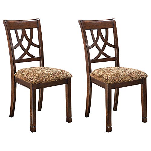 Ashley Furniture Signature Design Leahlyn Dining Upholstered Side Chair Pierced Splat Back Set Of 2 Medium Brown 0
