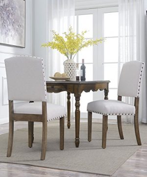 BELLEZE Set Of 2 Parson Chair Dining Seat Modern Nail Head Home Accent High Backrest Wooden Leg Beige 0 300x360
