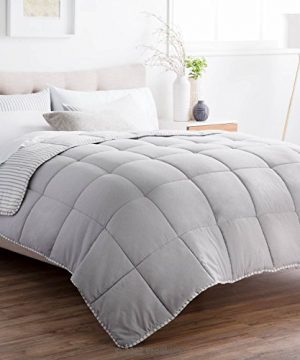 Brookside Striped Chambray Comforter Set Includes 2 Pillow Shams Reversible Down Alternative Hypoallergenic All Season Box Stitched Design Oversized Queen Coastal Gray 0 300x360