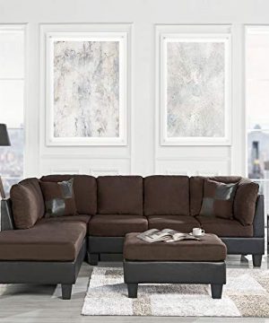 102 W Casa AndreaMilano 3-Piece Microfiber and Faux Leather Sofa and Ottoman Set Coffee