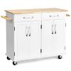 Casart Kitchen Island WWood Top Two Drawers And Cabinets Lockable Wheels Rolling Kitchen Cart White 0 100x100