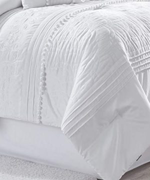 Chezmoi Collection Grace 7 Piece White Floral Chenille Embroidered Pleated Striped Comforter Set Queen 0 1 300x360