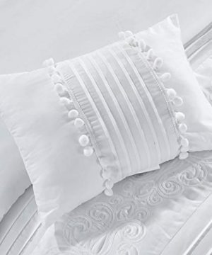 Chezmoi Collection Grace 7 Piece White Floral Chenille Embroidered Pleated Striped Comforter Set Queen 0 4 300x360