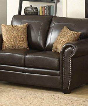 Christies Home Living 2 Piece Louis Traditional Fabric Stationary Sofa And Love Seat Living Room Set With Accented Nail Head Trim Brown 0 0 300x360
